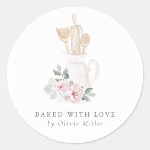 Gebakken met liefde Elegant Roze Boog Gepersonalis Ronde Sticker