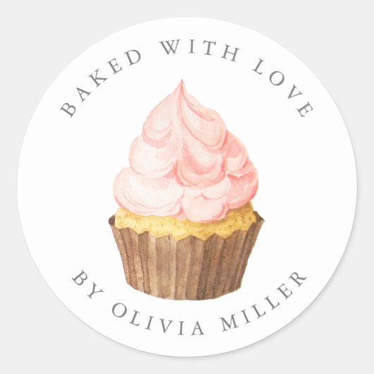 Gebakken met liefde Elegant Roze Cupcake Sticker (Voorkant)