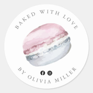 Gebakken met liefde Elegant Roze Macarons gebak Ronde Sticker