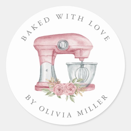 Gebakken met liefde Elegant Roze Mixer gebak Ronde Sticker (Voorkant)