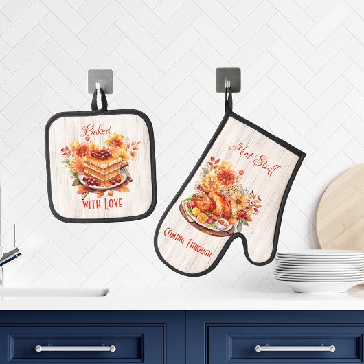 Gebakken met liefde en hete dingen die er doorheen ovenwant & pannenlap set