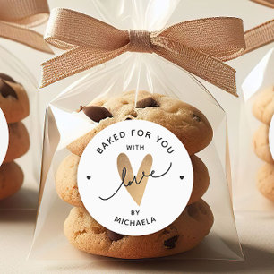 Gebakken met liefde Faux Gold Heart gepersonalisee Ronde Sticker