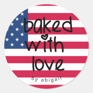 Gebakken met liefde - gepersonaliseerde Amerikaans Ronde Sticker