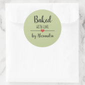 Gebakken met liefde groene scriptnaam ronde sticker (Tas)