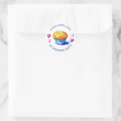 Gebakken met Liefde, Handgemaakte Bosbessenmuffins Ronde Sticker (Tas)