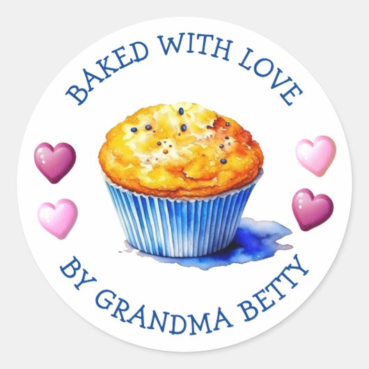 Gebakken met Liefde, Handgemaakte Bosbessenmuffins Ronde Sticker (Voorkant)
