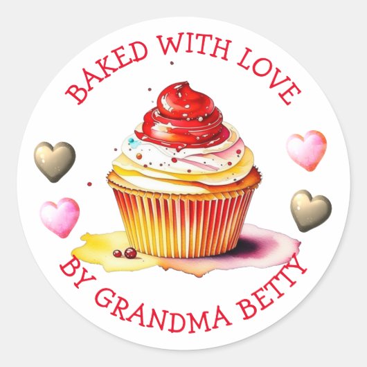 Gebakken met liefde, handgemaakte chocolade cupcak ronde sticker (Voorkant)