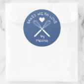 Gebakken met liefde Home Baker Whisky Blauw en Wit Ronde Sticker (Tas)