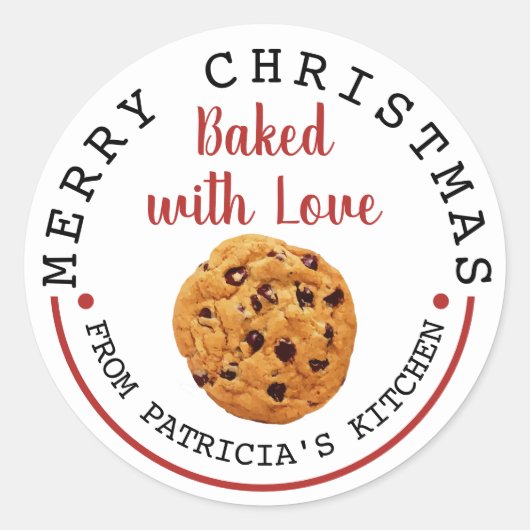 Gebakken met liefde kerst chocolade chip koekjes ronde sticker (Voorkant)