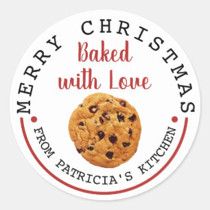 Gebakken met liefde kerst chocolade chip koekjes ronde sticker