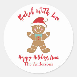 Gebakken met Liefde Kerstdag Gingerbread Ronde Sticker
