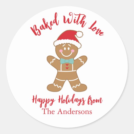 Gebakken met Liefde Kerstdag Gingerbread Ronde Sticker (Voorkant)