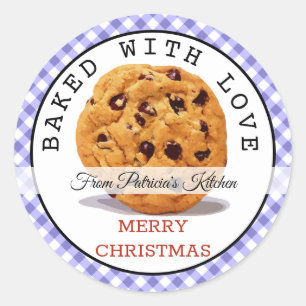 Gebakken met liefde kerstkoekjes Paarse Gingham Ronde Sticker