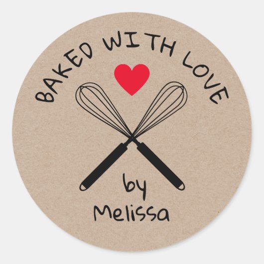 Gebakken met liefde keuken Whisk rustieke kraft Ronde Sticker (Voorkant)