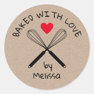 Gebakken met liefde keuken Whisk rustieke kraft Ronde Sticker