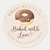 Gebakken met Liefde Kraft Kawaii Chocolade Donut Ronde Sticker (Voorkant)