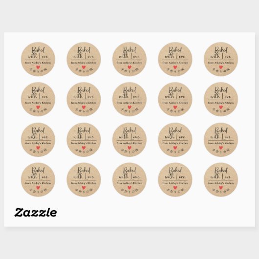 Gebakken met liefde Kraft Paper Heart Elegant Scri Ronde Sticker (Vel)