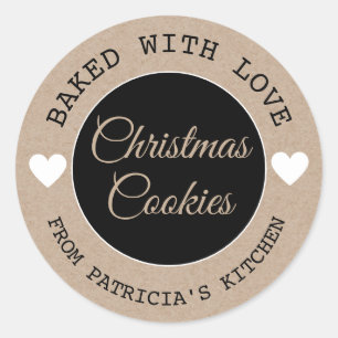Gebakken Met Liefde Kraft Papier Kerstkoekjes Ronde Sticker