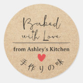 Gebakken met liefde Kraft papier rustieke hand get Ronde Sticker (Voorkant)
