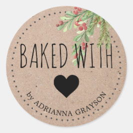 Gebakken Met Liefde Kraftpapier Hart Wintergroen Ronde Sticker