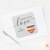 Gebakken met liefde Label, kleurrijke retro kommen Vierkante Sticker (Envelop)