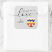 Gebakken met liefde Label, kleurrijke retro kommen Vierkante Sticker (Tas)