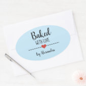 Gebakken met liefde lichtblauw naam hart sticker (Envelop)