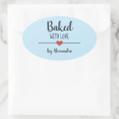 Gebakken met liefde lichtblauw naam hart sticker (Tas)