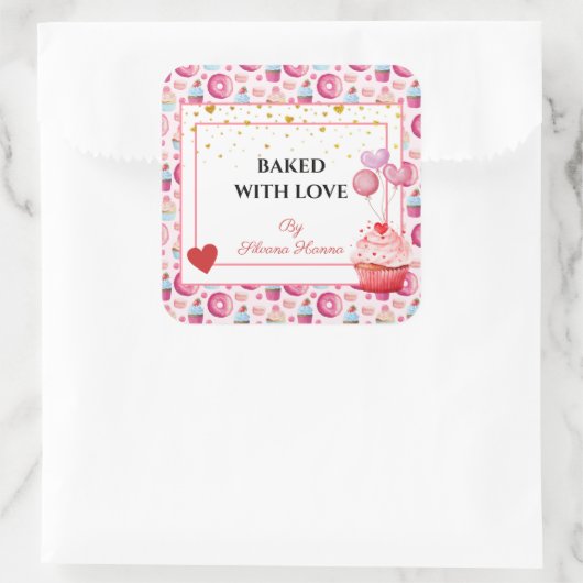 Gebakken met Liefde - Mooie Cupcakes & Donuts Vierkante Sticker (Tas)