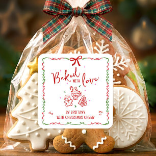 Gebakken met liefde Rode Kerst Moppige Doodles Wit Vierkante Sticker