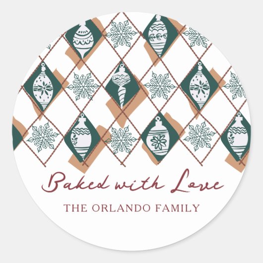 Gebakken met liefde Rood Groen Kerstvakantie Bakke Ronde Sticker (Voorkant)