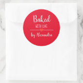 Gebakken met liefde rood wit script naam ronde sticker (Tas)