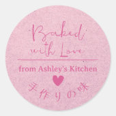 Gebakken met liefde Roze Kraft Hart Rustieke Hand  Ronde Sticker (Voorkant)