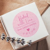 Gebakken met Liefde Roze Kraft Papier Elegant Schr Ronde Sticker