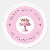 Gebakken met liefde Roze Polka Dot Business Sticke Ronde Sticker (Voorkant)