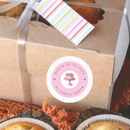 Gebakken met liefde Roze Polka Dot Business Sticke Ronde Sticker