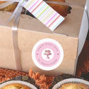 Gebakken met liefde Roze Polka Dot Business Sticke Ronde Sticker
