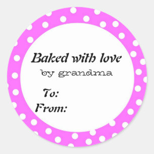 Gebakken met liefde roze polka punt ronde sticker
