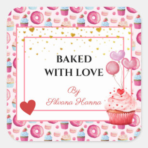 Gebakken met Liefde - Schattigee Cupcakes & Donuts Vierkante Sticker