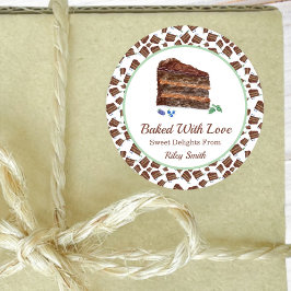 Gebakken met liefde waterverf chocoladetaart naam ronde sticker
