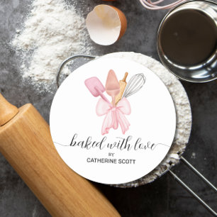 Gebakken met liefde waterverf gepersonaliseerd ronde sticker