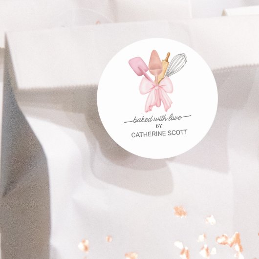 Gebakken met liefde waterverf gepersonaliseerd ronde sticker