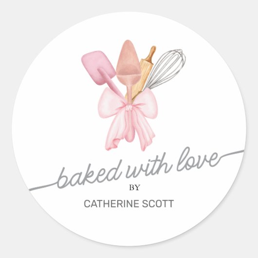 Gebakken met liefde waterverf gepersonaliseerd ronde sticker (Voorkant)