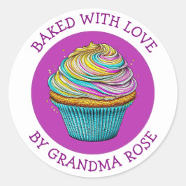 Gebakken met Liefde Whimsical Cupcake Gepersonalis Ronde Sticker
