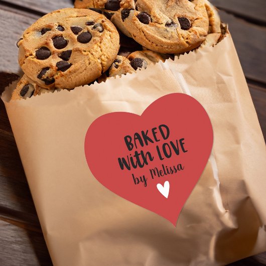 Gebakken met Liefde Zelfgemaakte Rode Hart Sticker