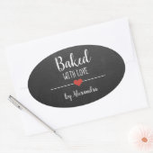 Gebakken met liefde Zwart Chalkboard naam Ovale Sticker (Envelop)