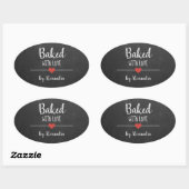 Gebakken met liefde Zwart Chalkboard naam Ovale Sticker (Vel)