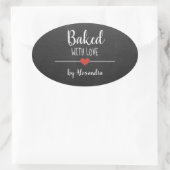 Gebakken met liefde Zwart Chalkboard naam Ovale Sticker (Tas)