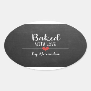 Gebakken met liefde Zwart Chalkboard naam Ovale Sticker