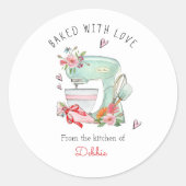 Gebakken met Love Cake Mixer waterverf Ronde Sticker (Voorkant)